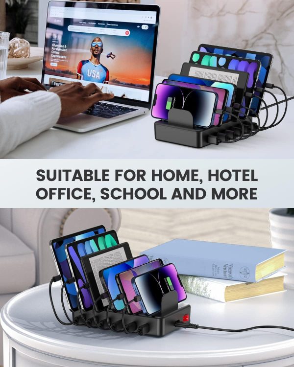 CREATIVE DESIGN 50W 6 Ports Multi Charger Station with 6 Charging Cables, USB Charging Dock for Multiple Devices, Compatible with Cellphone iPad Kindle Tablet and Other Electronic Devices - Image 5