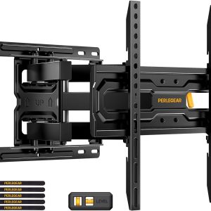 Perlegear Full Motion TV Mount for 32-65 Inch TVs up to 99 lbs, Max VESA 400x400mm, Fits 16”/12” Wood Studs, Height Adjustable Pre-Assembled TV Wall Mount, Tool-Free Tilt, Swivel & Extension, PGMF21