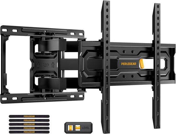 Perlegear Full Motion TV Mount for 32-65 Inch TVs up to 99 lbs, Max VESA 400x400mm, Fits 16”/12” Wood Studs, Height Adjustable Pre-Assembled TV Wall Mount, Tool-Free Tilt, Swivel & Extension, PGMF21