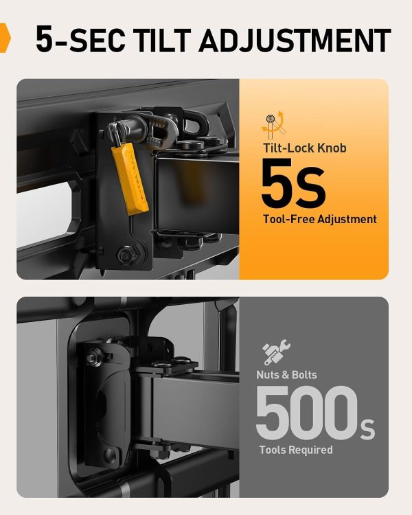Perlegear Full Motion TV Mount for 32-65 Inch TVs up to 99 lbs, Max VESA 400x400mm, Fits 16”/12” Wood Studs, Height Adjustable Pre-Assembled TV Wall Mount, Tool-Free Tilt, Swivel & Extension, PGMF21 - Image 4