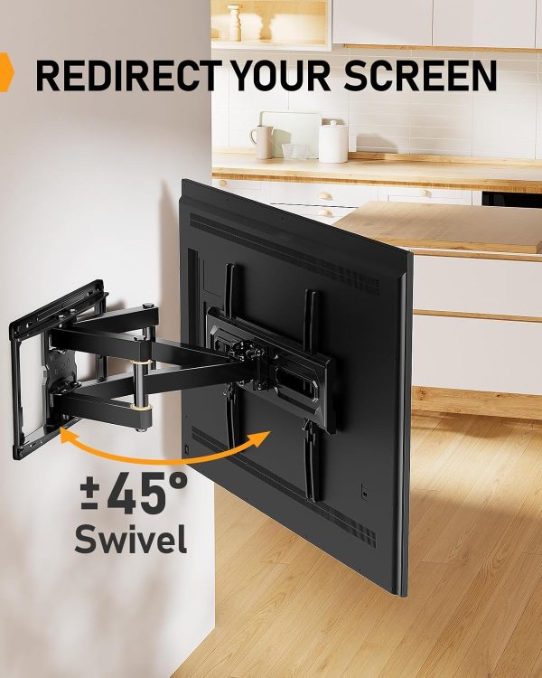 Perlegear Full Motion TV Mount for 32-65 Inch TVs up to 99 lbs, Max VESA 400x400mm, Fits 16”/12” Wood Studs, Height Adjustable Pre-Assembled TV Wall Mount, Tool-Free Tilt, Swivel & Extension, PGMF21 - Image 7