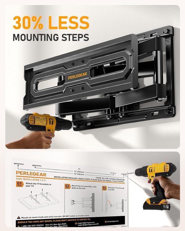 Perlegear Full Motion TV Mount for 32-65 Inch TVs up to 99 lbs, Max VESA 400x400mm, Fits 16”/12” Wood Studs, Height Adjustable Pre-Assembled TV Wall Mount, Tool-Free Tilt, Swivel & Extension, PGMF21 - Image 8