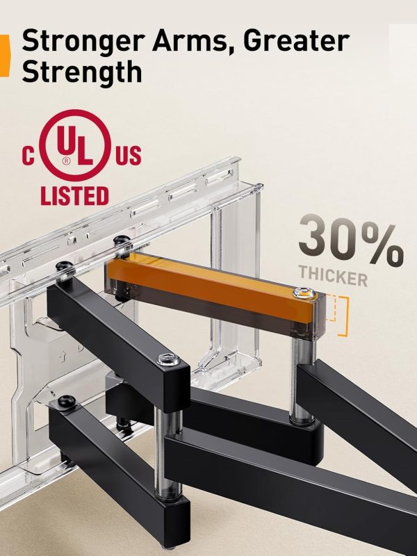 Perlegear UL Listed Full Motion TV Wall Mount for 42-85 inch TVs up to 132 lbs, TV Mount with Dual Articulating Arms, Tool-Free Tilt, Swivel, Extension, Leveling, Max VESA 600x400mm, 16" Studs, PGLF8 - Image 3