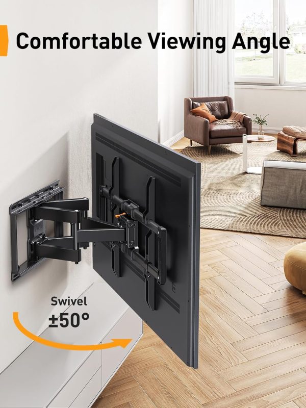 Perlegear UL Listed Full Motion TV Wall Mount for 42-85 inch TVs up to 132 lbs, TV Mount with Dual Articulating Arms, Tool-Free Tilt, Swivel, Extension, Leveling, Max VESA 600x400mm, 16" Studs, PGLF8 - Image 6