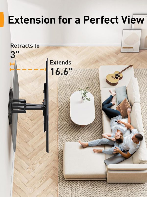 Perlegear UL Listed Full Motion TV Wall Mount for 42-85 inch TVs up to 132 lbs, TV Mount with Dual Articulating Arms, Tool-Free Tilt, Swivel, Extension, Leveling, Max VESA 600x400mm, 16" Studs, PGLF8 - Image 7