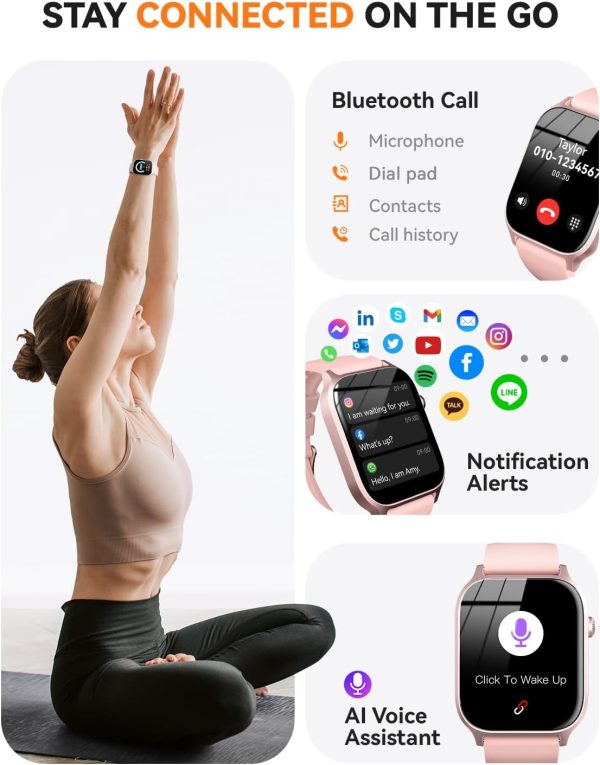 Smart Watch for Men Women- Answer/Make Call, 2025 IP68 Waterproof Fitness Tracker Watch with Sleep Monitor Step Counter Activity Smartwatch for Andriod iOS Phones (Pink, 1.83) - Image 2
